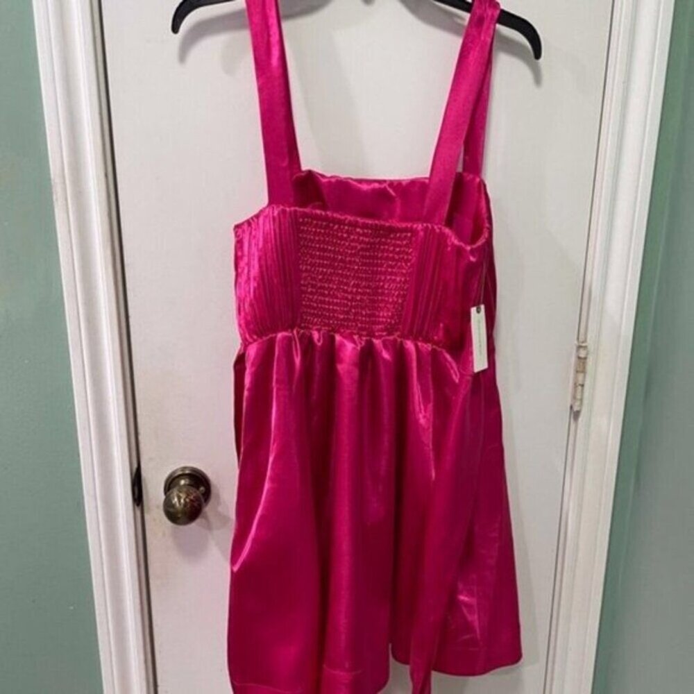 Anthropologie Bow tie Satin Mini Dress Pink size 8 - Picture 4 of 8